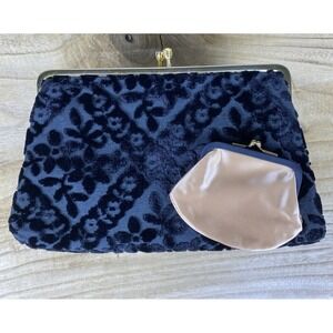 Vintage Harry Levine Evening Cluch Black Floral Velvet W/ Coin Purse